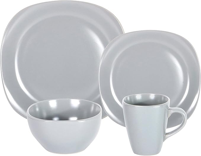 Stoneware Square 16pc Dinnerware Set, Matte Grey