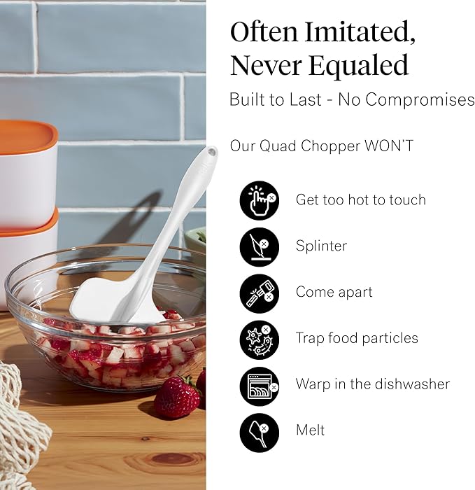 GIR: Get It Right Silicone Quad Meat Chopper - 12 in White - Heat-Resistant & Non-Stick - Potato Masher & Ground Beef Chopper Tool - Burger Smasher