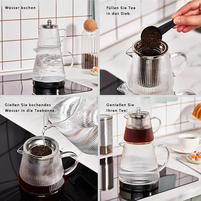Karaca Keops Turkish Teapot with Infuser and Lid (450 ml Tea Pot & 1500 ml Induction Kettle) - Borosilicate Glass Teapot Set for Stovetops - Clear Tea Maker with 10-15 Cups Capacity