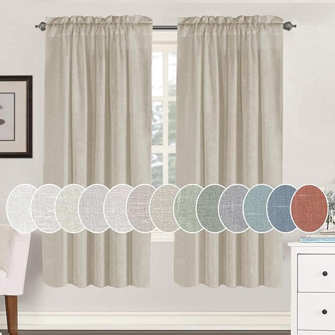 H.VERSAILTEX Linen Curtains Elegant Natural Linen Semi Sheer Curtains Energy Light Filtering Rod Pocket Window Treatments Panels for Living Room (Set of 2, Castle Wall, 52 inch W X 72 inch L)