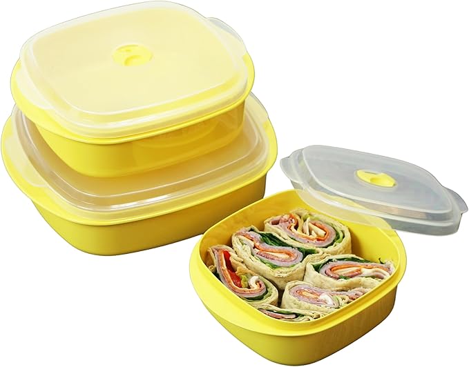 Reston Lloyd Calypso Basics Microwave Cookware, Steamer and Storage Set, Lemon, Multiple Sizes, 6-Piece