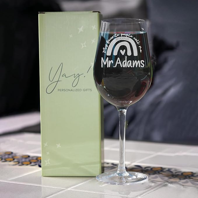 Personalized Teacher Gifts, Custom Wine Glasses for Women, Teachers Appreciation Gift，Engraved Funny Gift for Preschool Elementary High School Teacher Professor