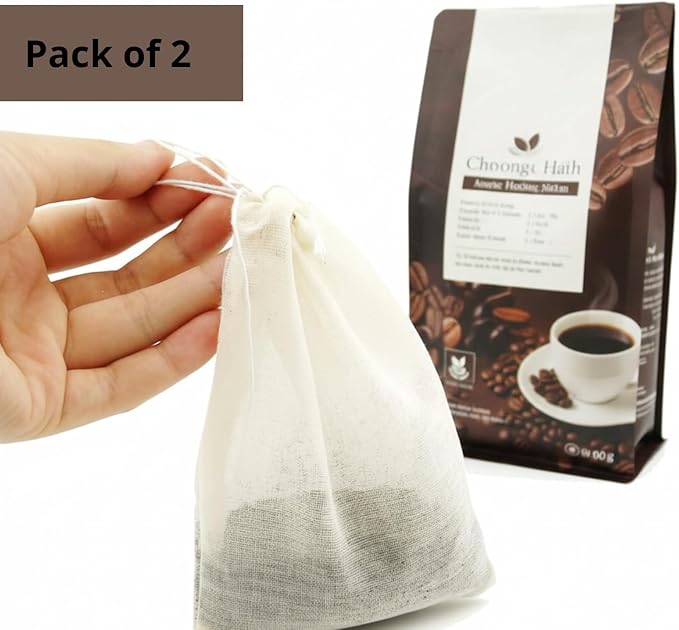 PurpleEssences Empty Spice Bags for Cooking Soup - Natural Unbleached Cotton Muslin Drawstring Cheesecloth Bags for Tea, Herbs, Bone Broth, Cold Brew & Straining - Natural (2, 4 x 6 Inch)