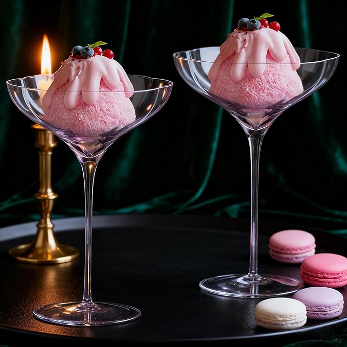 KAMMAK Martini Glasses Set of 2, 9.47 oz Clear Crystal Cocktail Glasses with Stem, Reusable Cocktail Glassware for Wedding Birthday Party, Bar, Margarita, Whiskey, Gin, Tequila, Flower Ice Cream