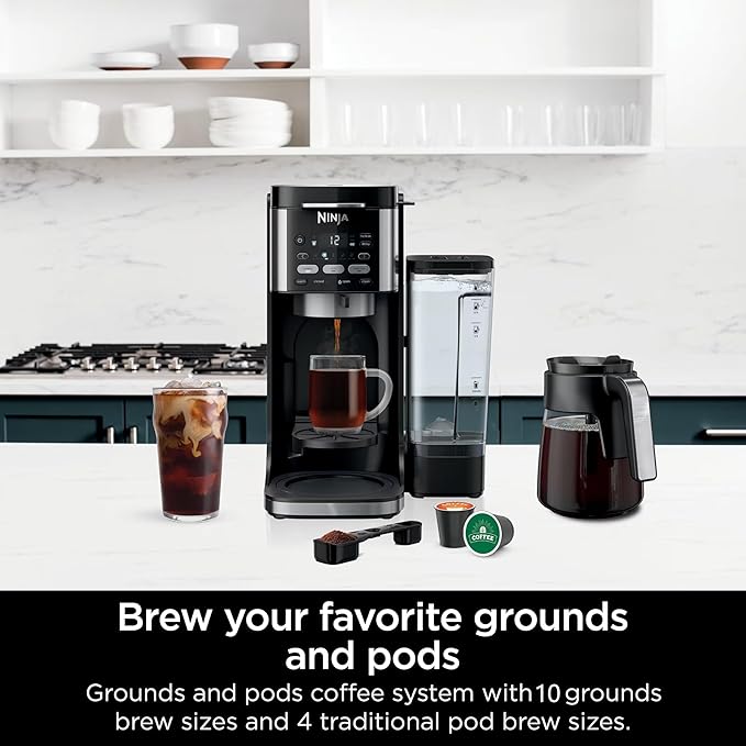 Ninja DualBrew Pro Hot & Iced Coffee Drip Coffee Maker (Renewed) | Compatible with K-Cup Pods | 3 Brew Styles (Classic, Rich, & Iced) | 70oz Removable Reservoir & Dishwasher Safe | Black | 14-Cup