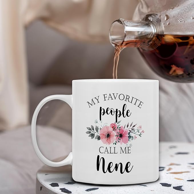 QASHWEY Nene Coffee Mug, Nene Gifts for Grandma, NeneGifts from Grandkids, Grandma Coffee Mug, Mothers Day Mug Tea Cup Gifts for Nene, My Favorite People Call Me NeneCoffee Cups Ceramic 11oz