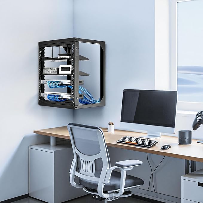 VEVOR 12U Open Frame Server Rack, Free Standing or Wall Mount Rack with 180 Degrees Gate Swing, Network Rack for 19" IT Equipment & A/V Devices