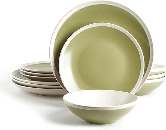 Rock Ridge Speckled Stoneware Dinnerware Set, 12 Piece, Beryl and Ivory