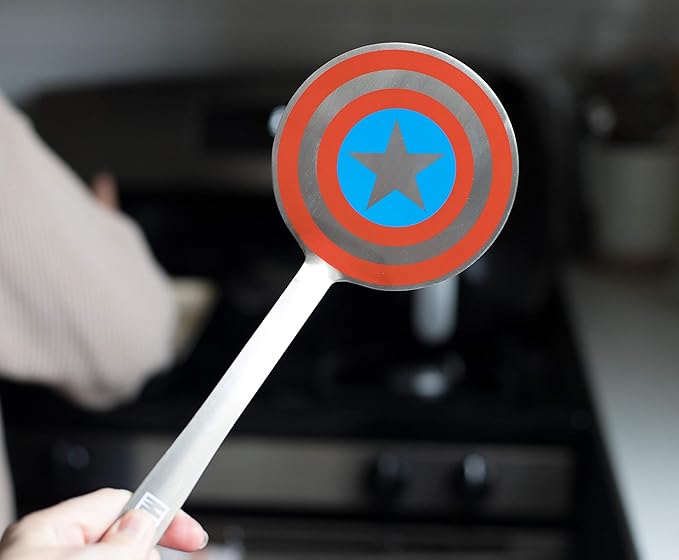 Marvel Captain America Shield Colored Flat Stainless Steel Spatula - Heavy Duty Wide Head Kitchen Cooking Flipper or Turner for Hamburger, Egg, Pancake & Sandwich - Perfect for Grills or Griddles