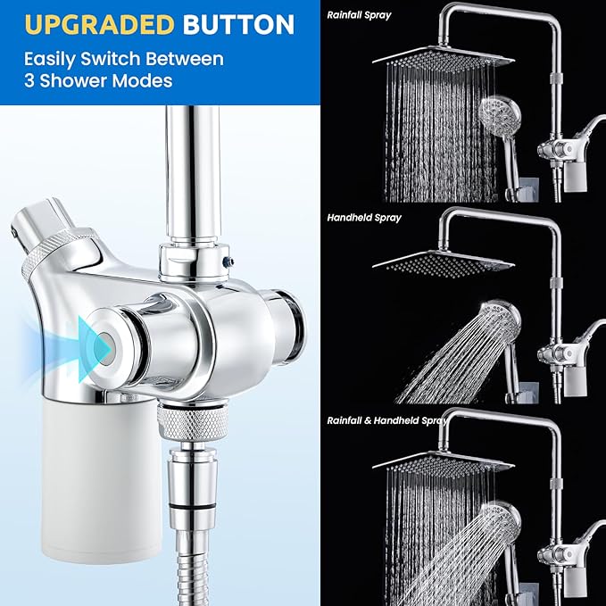 Ryamen Upgraded Dual Shower Heads Combo, 10 inch Filtered Shower Head with Handheld, 3-Way Rain Shower Head with Filters, 7 Settings Handheld Spray, High Pressure, Height Adjustable (Silver)