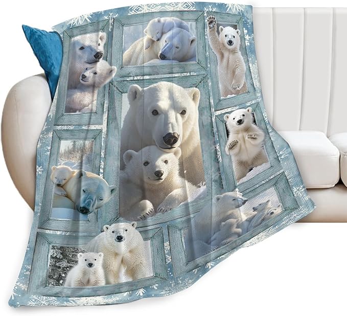 Polar Bear Blanket Gifts for Girls Boys Snowflakes Throw Blankets Cozy Plush Fleece Flannel Fuzzy for Women Men Decor 50"X40"