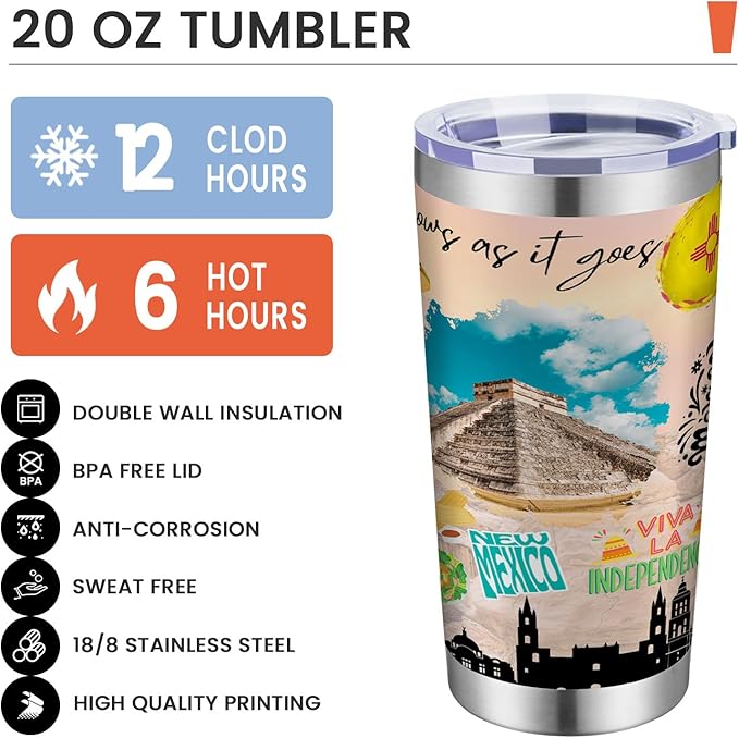 20oz Insulated Tumbler New Mexico State Coffee Mug, United States Map Travel Mug Landmark, Birthday Gifts Cute Custom Tumbler Cups with Lid and Straw Gifts for Mom