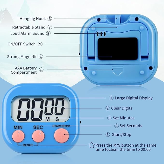 20 Pack Small Digital Timers, Timer for Kids, Magnetic Back and ON/Off Switch, Minute Second Count Up Countdown Kitchen Timers, Suitable for Cooking, Egg, Classroom, Teacher, Exercise, Study, Oven