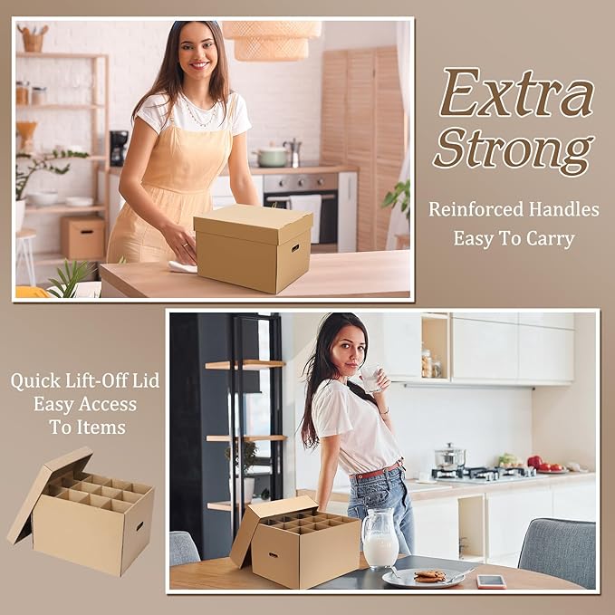 8 Pack Wine Glass Moving Boxes Kitchen Moving Boxes with Handle Kitchen Kit with Lid for Dish Glassware (15 x 12 x 10 Inches)