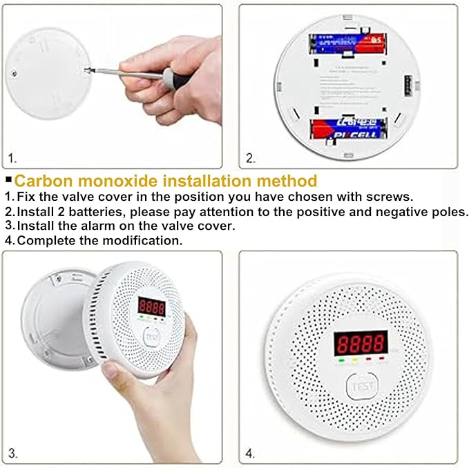 Carbon Monoxide and Smoke Detector LCD Display, Battery Powered, Dual sensors, 85dB Voice Alarm and Real-time Tracking, Suitable for Home/Kitchen/Bedroom/RV (Small Screen, 1Pack-CO&Smoke)
