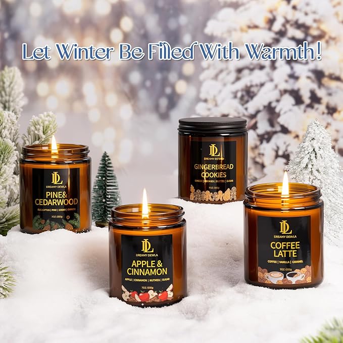 Winter Candle Coffee Latte Scented, Natural Soy Candles for Home Scented, 7oz Holiday Candle with 50hr Burn Time, Aromatherapy Candles Winter Holiday Gifts for Women Men