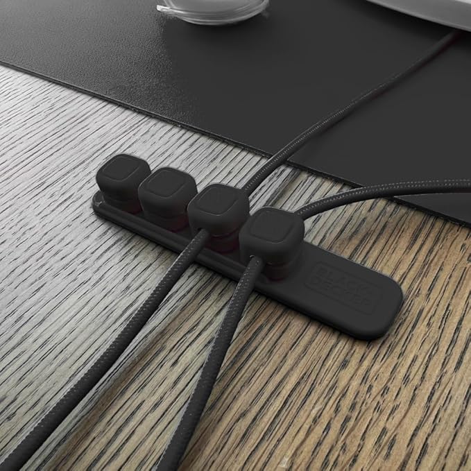BLACK+DECKER 4 Pack Magnetic Cable Clips w/Metal Plate, Adhesive Wire Holder Keeper Organizer for Home Office Phone Car Wall Desktop Nightstand