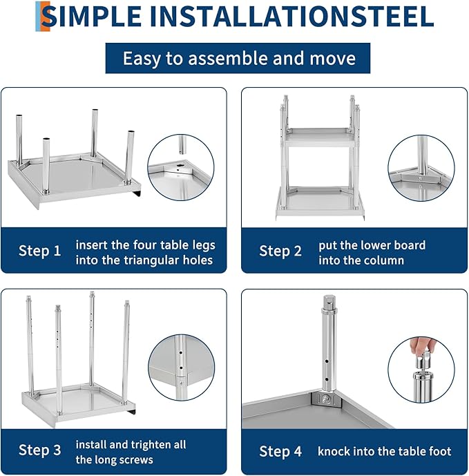 24x28x30 in Stainless Steel Equipment Grill Stand Table 400 LBS Capacity NSF Certified with Adjustable Legs, 2 in Edge Baffle, for Hotel, Home, Commercial Restaurant Kitchen