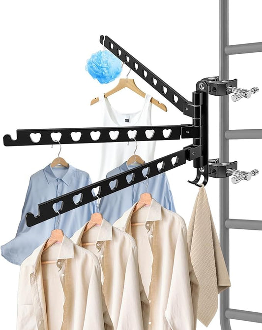 Aluminum RV Clothes Drying Rack 3 Swivel Arms, 180° Adjustable and 90° Fold-Up Storage, Rustproof No-Drilling Mount for Camper Trailer Boat Balcony Motorhome