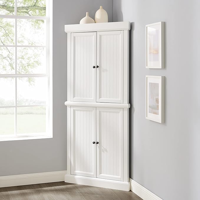 Crosley Furniture Shoreline Tall Pantry Storage Cabinet with Shelves, Kitchen, Dining, or Laundry Room, White