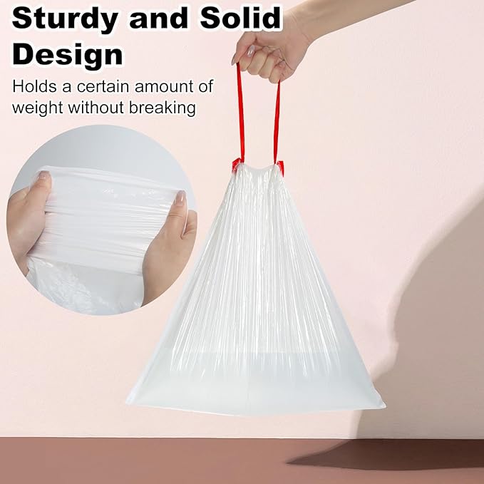 ELPHECO 1.6 Gallon Small Trash Bags 60 Count - For 1.2-2 Gallon Trash Cans, 4.5-8L Drawstring Garbage Bags, Strong Bathroom Trash Bags, Clear Tear free Garbage Bags, 60 Count / 6 Rolls