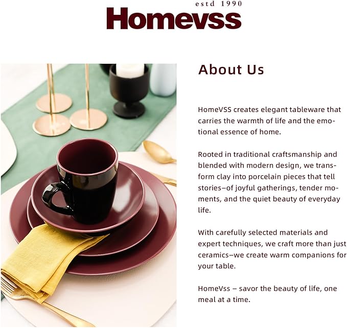 Stoneware Two-Tone Colors Life 12pc Dinner Set， Outside Shiny Black + Inside Matte glaze Plum