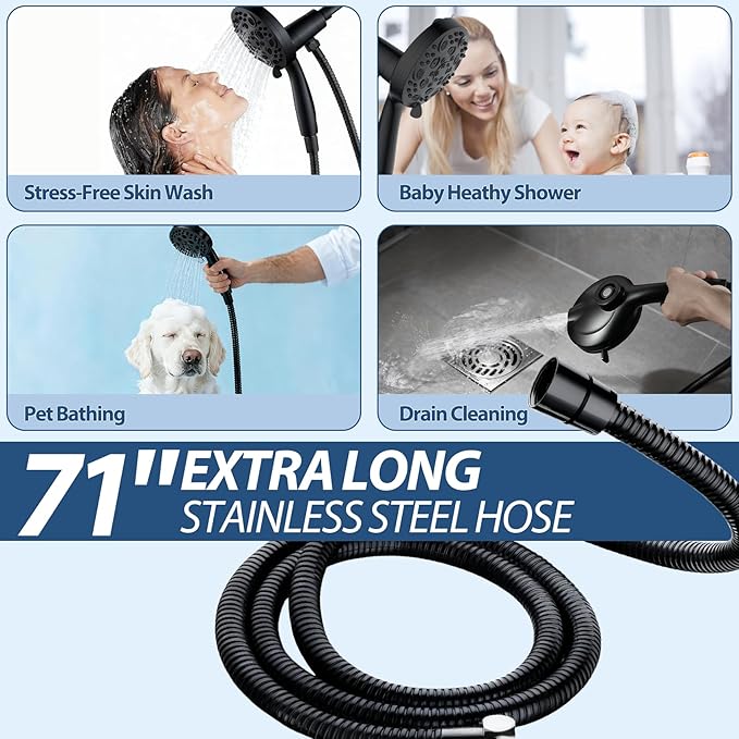 Filtered Handheld Shower Head with Chlorine Filter - 10 High Pressure Spray Modes, Magnetic Mount, 71-Inch Hose, Water Saving & Easy Install (Matte Black)