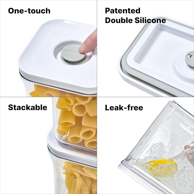 VAKUEN Premium Airtight Food Storage Containers Mega 8P/Set. Total 46.11cup, 7pcs Container and Vacuum Sealer. Smart One-Click Seal Lid, Patented Double Silicone Lining, 100% Leak Proof, BPA-FREE
