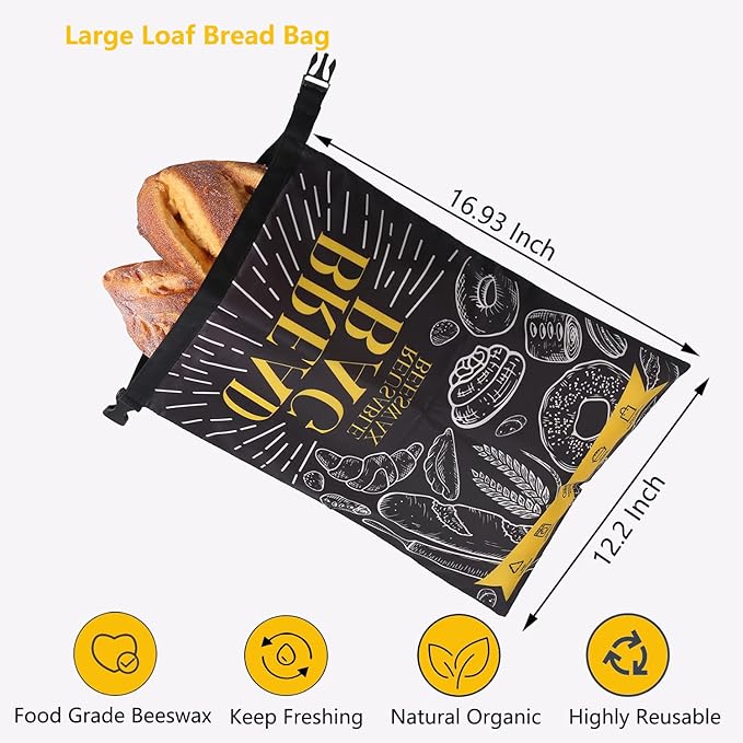 Bread Bags for Homemade Bread- 2 Packs XL Reusable Beeswax Bread Bags for Homemade Bread Sourdough Organic Food Storage Bag to Keep Sourdough Fresh,Gift for Christmas