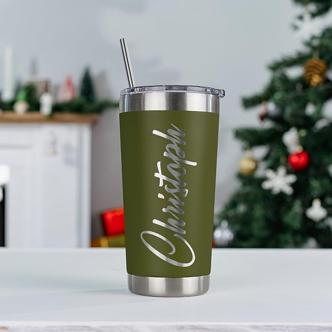 Personalized Tumblers, Stainless Steel 20 oz Tumbler w/Lid |13 Different Designs| Personalized Cups Double Walled Insulated Coffee Cup for Travel, Work, Gym, Fitness | Hot and Cold Drink Use - Army