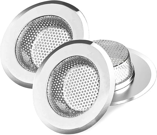 3pcs Heavy Duty Stainless Steel Slop Basket Filter Trap, 4.5" Top / 2.95" Mesh Metal Sink Strainer,Perfect for Kitchen Sink/Bathroom Bathtub Wash Basin Floor Drain Balcony Drain Hole,Utility