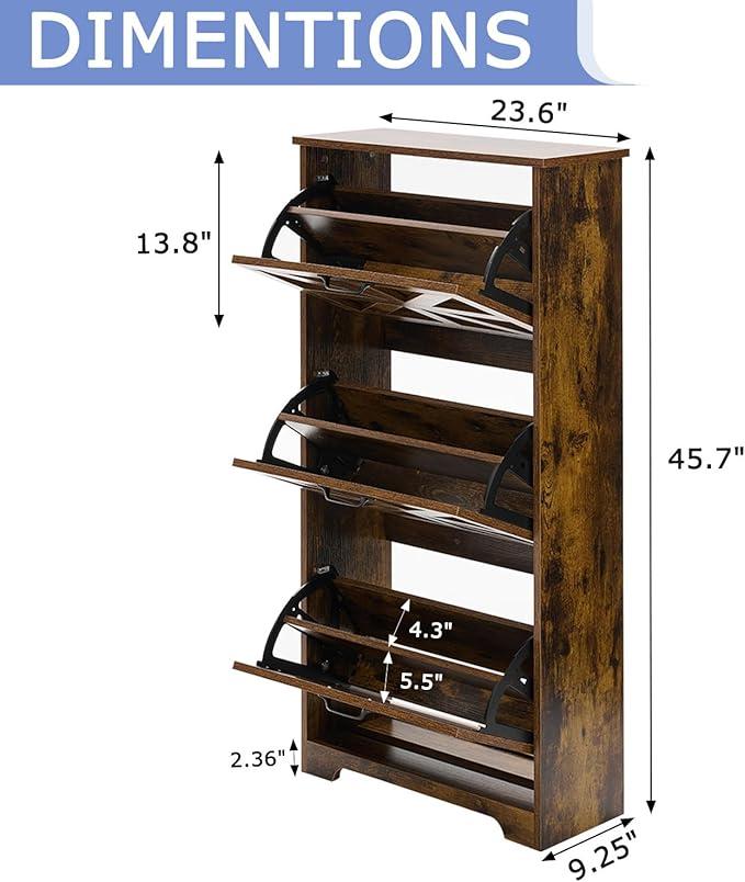 Shoe Storage Cabinet with Bench, Farmhouse Shoe Organizer with Barn Door Design, Space-Saving Hidden Narrow Shoe Rack Cabinet for Entryway, Hallway & Foyer, Brown