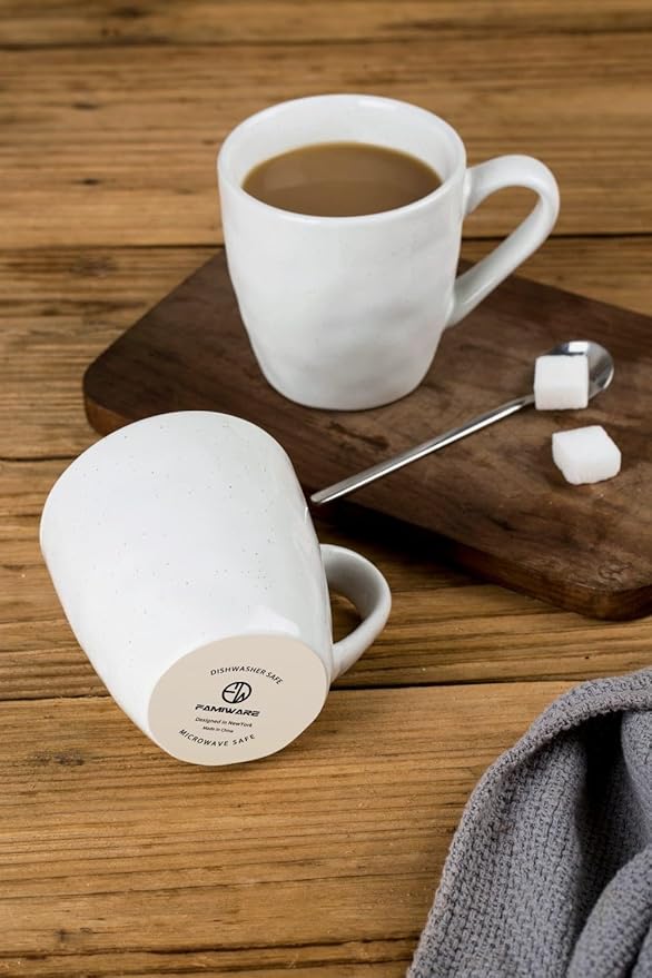 famiware Mars 4 Pieces Coffee Mug, 14 oz Tea Mug, Catering Mugs with Handle for Coffee, Tea, Cocoa, Milk, White