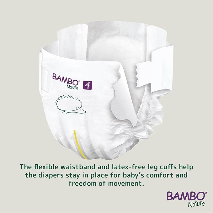 Bambo Nature Hypoallergenic Baby Diapers, Eco-Labeled Diapers, Enhanced Leakage Protection, Totally Chlorine-Free, Skin Friendly, and Super Absorbent - Size 4 (144 Count)