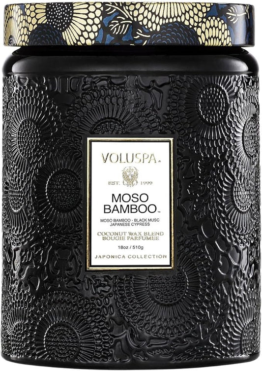 Voluspa Moso Bamboo Candle, 18 oz, Coconut Wax Blend, Scented Candles for Home, 100 Hour Burn Time, Candle Jars