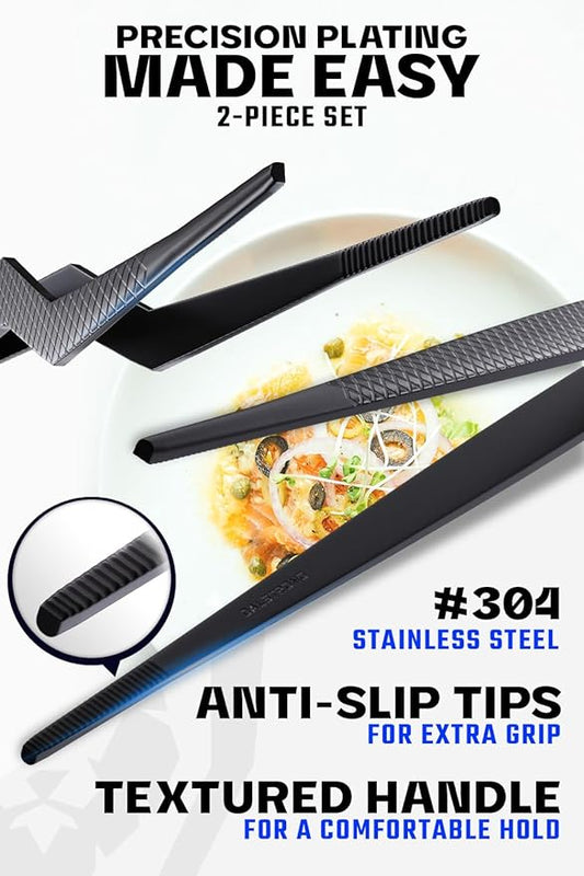 Dalstrong Professional Food Tweezers and Kitchen Tongs Set-2pc(6.5" & 10")-High-Precision, Black Titanium Coating, Multi-Use, 304 Stainless Steel-Gift Perfect for Culinary