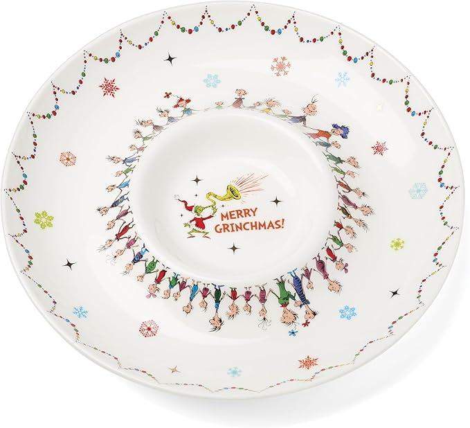 Lenox 898096 Merry Grinchmas Chip & Dip Bowl, Christmas Dishes, Festive Holiday Serveware