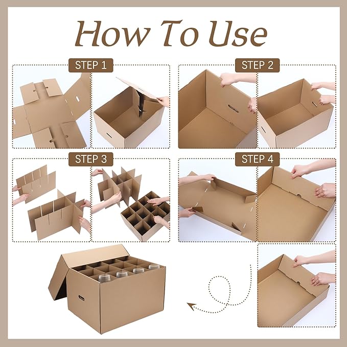 8 Pack Wine Glass Moving Boxes Kitchen Moving Boxes with Handle Kitchen Kit with Lid for Dish Glassware(20 x 15 x 12 Inch)