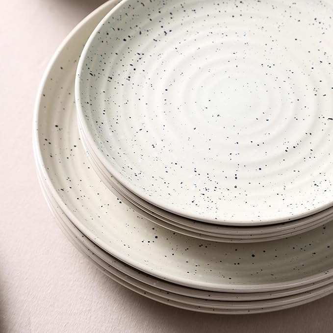 Stone Lain Dua 24-Piece Dinnerware - Stoneware, Plate and Bowls, Dishwasher and Microwave Safe, Dish Set for 8, White