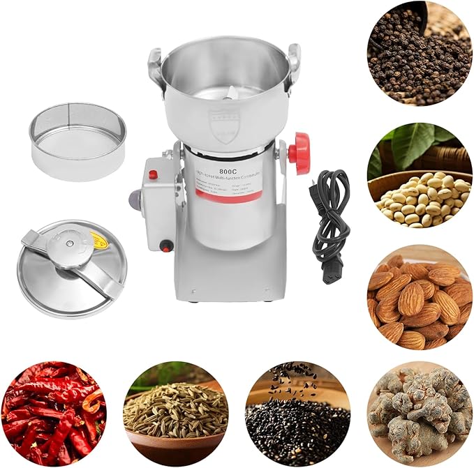 800g Electric Grain Mill Grinder with High-pressure Cover High Speed 3500W Commercial Grinders, Stainless Steel Machine for Dry Grains, Coffee, Corn (800g/1.8lbs - B)