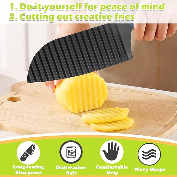 JAYVAR Crinkle Cutter Wavy Slicer for Veggies, French Fry Cutter, Stainless Steel Potato Slicer Wavy Chopper,Vegetable Crinkle Cutting Onion Chopping Tool for Fancy Edges for Cucumber, Kitchen Gadgets