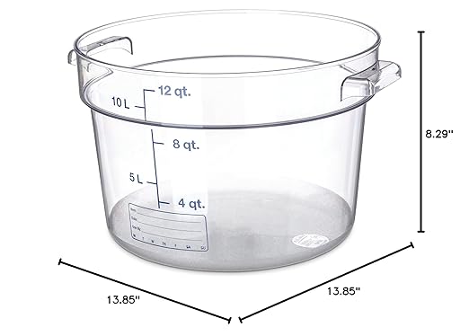 Carlisle FoodService Products Storplus Round Food Storage Container with Stackable Design for Catering, Buffets, Restaurants, Polycarbonate (Pc), 12 Quart, Clear