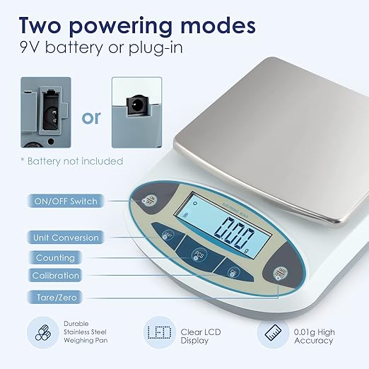 CGOLDENWALL High Precision Lab Digital Scale Analytical Electronic Balance Laboratory Lab Precision Scale Jewelry Scales Kitchen Precision Weighing Electronic Scales 0.01g Calibrated (5000g, 0.01g)
