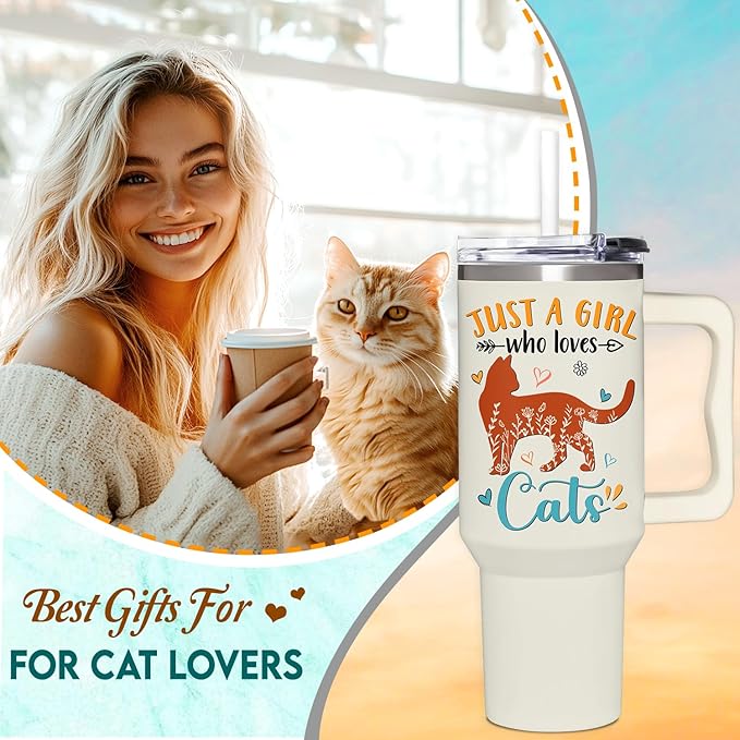 Cat Gifts for Girls, Cat Lover Gifts for Women, Pet Mom Gift for Women, 40 oz Tumbler with Lid and Straw for Birthday, Mothers Day, Christmas