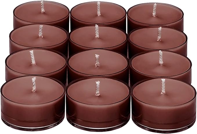 PartyLite Tea Lights Candles, Amber and Smoked Patchouli with Lavender Scent, Gift Set of 12, Aromatherapy with up to 4 to 6 Hours Burn Time, Ideal for Home Decor, Holiday Gifting & Celebration