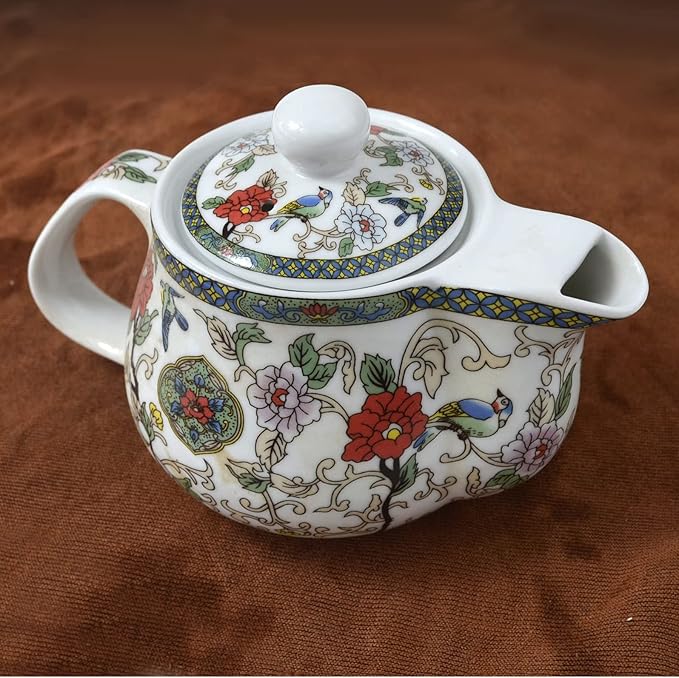 Porcelain Teapot 500ml Flower and Bird Kettle Stainless Infuser
