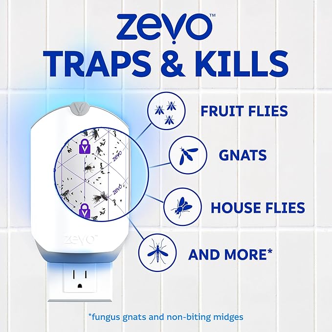 Zevo Flying Insect Trap Official Refill Cartridges - Fits Both Zevo Trap & MAX Indoor Fly Trap - Authentic Trap+Lock Technology to Catch Gnats, House & Fruit Flys (4 Official Refill Cartridges)