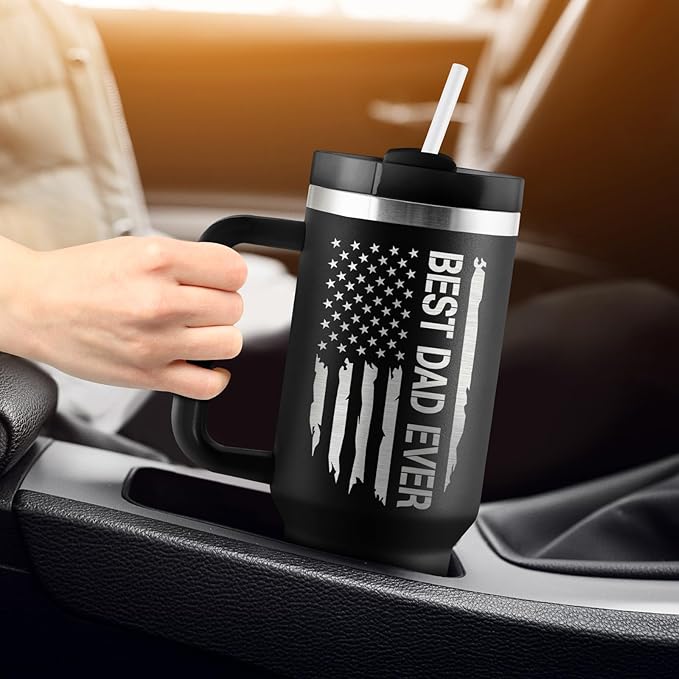 Dad Gifts Christmas Gifts for Dad Best Dad Ever Gift from Daughter Son Kids Wife Father Birthday Gift Ideas 40oz Travel Cup Insulated Tumbler with Handle & Straw