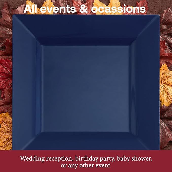 Smarty Had A Party 120 Midnight Dream Blue Square 9.5" Dinner Plates, Fancy Disposable, Deluxe Quality, Hard Plastic, Party & Wedding Plates