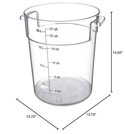 Carlisle FoodService Products Storplus Round Food Storage Container with Stackable Design for Catering, Buffets, Restaurants, Polycarbonate (Pc), 22 Quart, Clear